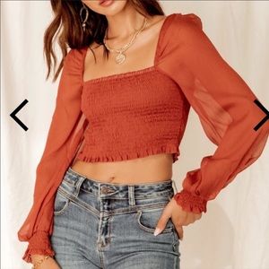 NWT. 12th Tribe Sunset Lover Rust Crop Top